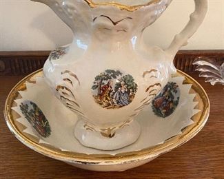 1868 George and Martha Washington Antique Pitcher and Bowl wash basin set 