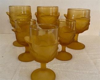 L.G. Wright Cabbage Leaf Pattern Amber Glass Goblet