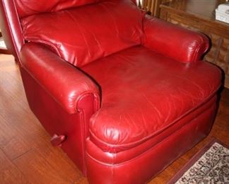 $250. Red leather recliner.