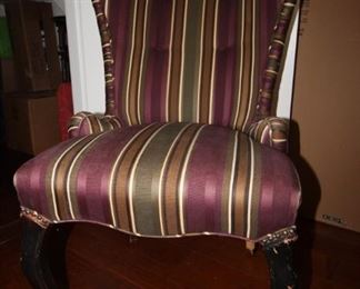 $75 each or $125 for the pair. Two matching Queen Anne chairs with striped upholstery