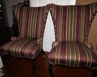 $75 each or $125 for the pair. Two matching Queen Anne chairs with striped upholstery