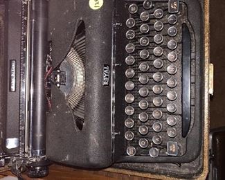 Vintage Royal manual typewriter and electric typewriter, large desk with chair, old vintage staplers,etc. 