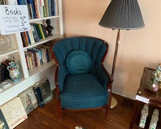 Mahagony  trimmed chair,floor lamp