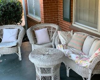 Wicker porch set -couch, 2 chairs and table