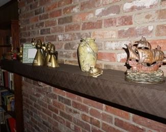 Brass angels, marble vase, cast iron door stop