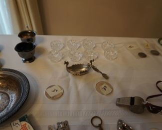 Small crystal salts with spoons, Pewter Viking Salt with spoon