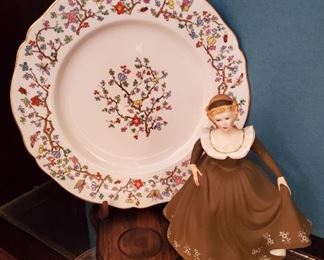 Plate: Spode Shanghai R5321. Figurine: Royal Doulton "Geraldine" HN 2348