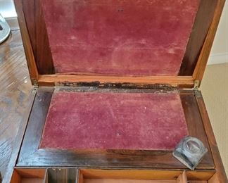 Antique lap desk with inkwell