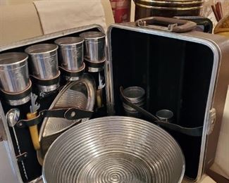 Portable bar, large pewter bowl