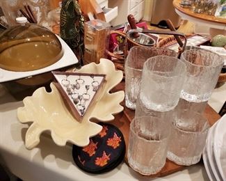 Vintage glass ice bucket and rocks glasses