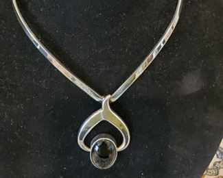 Vintage Taxco Mexico sterling and onyx choker necklace and earrings