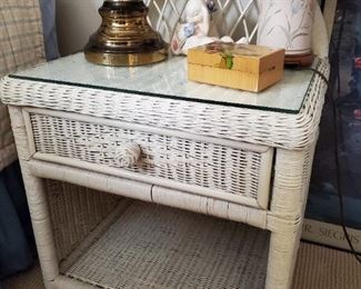 Vintage white wicker nightstand