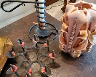 Iron Danish mid century candleholders, funky 1970s candle