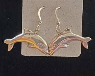 Large sterling dolphin earrings