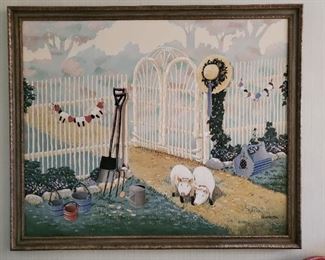 Folk art oil painting signed Huntington