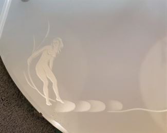 36" Art Nouveau etched mirror with beveled edge