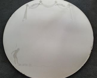 36" Art Nouveau etched mirror with beveled edge.