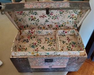 Vintage steamer trunk. Wood with metal trim. Wood insert.