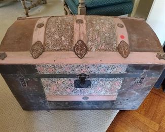 Vintage steamer trunk. Wood with metal trim. Wood insert.