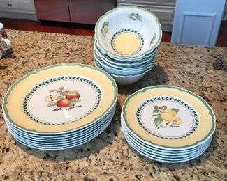 Villeroy & Boch, 8 dinner plates, $65; 6 dessert plates $45; 6 bowls $40.