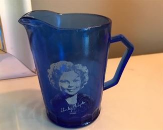 Shirley Temple cobalt blue glass pitcher,  4.25"H,  $5