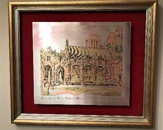 1987 University Of Illinois College Of Medicine Engraving Framed Copper 24k Gold 14.5" x 12.5",  Was $125, NOW $50