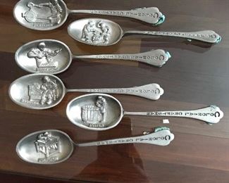 8 Colonial Craftsmen pewter spoons(6 pictured),  $14