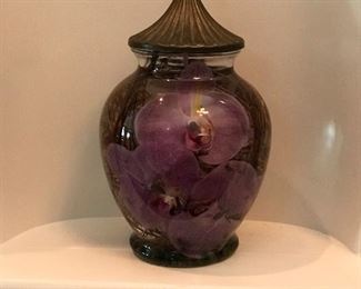 Orchid glass candle, 9"H,   $14