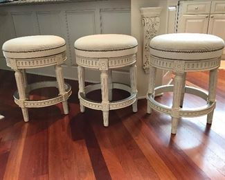 Sold as a Set of 3 Frontgate stools, 24"H x 18" seat diameter, $195 each for a total of $585.