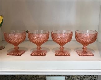 4 pink sherbert cups w/ 2 plates,  $8