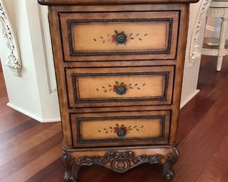 3 drawer floral accent chest, 18"w x 12"D x 27.5"H, $145 (no further discounts available on this item)