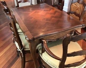 Dining table + 6 chairs W/ removable cushions / rush seating 55"L x 35"W,  Was $550, NOW $425