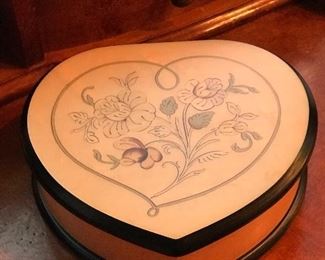 Italian made music box, heart shaped - plays Somewhere in Time,  8" x 7",  $15