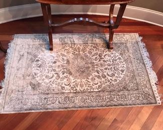 Silk rug (some fringe missing), 3' x 5',  $25