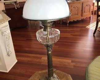 Glass & metal lamp w/ brass base, 32"H, $40