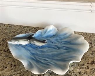 Franz dolphin relief serving platter by Ming Lei, 18"W x 13"D,  with box,  $90
