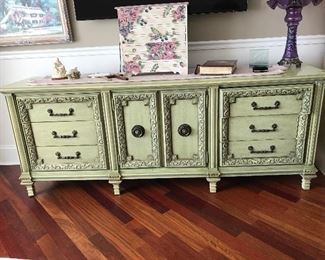 Stanley dresser, 82"W x 20"D x 32"H, Beautiful condition - great piece to paint to match your decor! $375