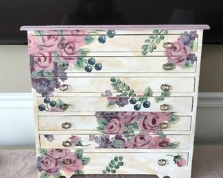 Small floral chest of drawers, 19"L x 18"W x 6"D,  was $35, NOW $19