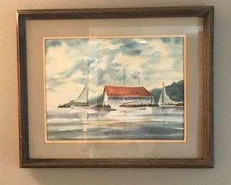 Sailboat watercolor, 22"W x 18"H, $40