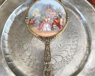 Porcelain painted hand mirror, 15"L, was  $25, NOW $12
