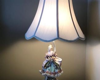 VINTAGE FRENCH VICTORIAN PORCELAIN MAN & WOMAN LAMP PAIR, 26"H, $60 pair