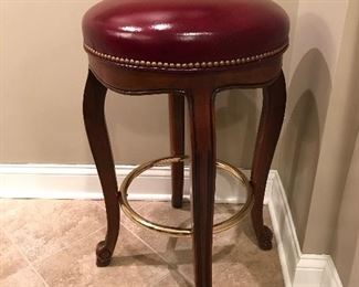 Red leather stool,  29"H x 18" seat diameter, $45