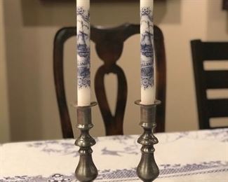 Pewter Candlestick holders (w/ candles), Colonial casting co., 9'H,  $12 for the pair
