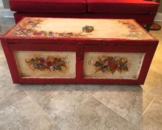 Red floral wooden chest, 36.5"W x 17"D x 14.5"H, was $150, NOW $85