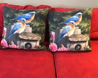 2 Robin pillows, 16" x 16",  $ 12 each