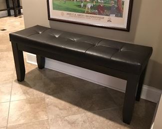 Brown Leather Bench made by Green River Wood & Lumber, 4'L x 20"H x 16"W,  Was $199, NOW $165