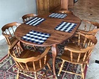 Dining table w/ 2 leafs (18"each), 6 chairs, 46"L x 45"W x 30"H,  was $295, NOW $195     *Dining table shown with 1 leaf
