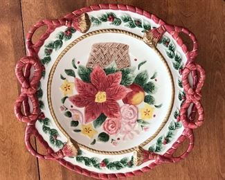 Fitz & Floyd Father Christmas Poinsettia Large Centerpiece/Serving Bowl 1995, 13.25" Diameter x 2.75"H, was $50, NOW $30