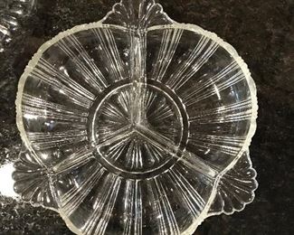 Separated glass dish,  7"W,  was $4,  NOW $2