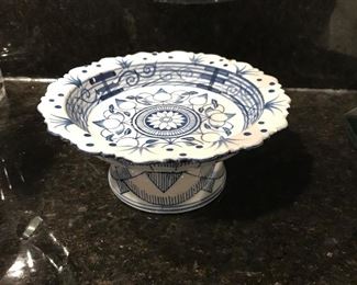 Small blue dish on pedestal, 6"W x 2.5"H,  was $7, NOW $4